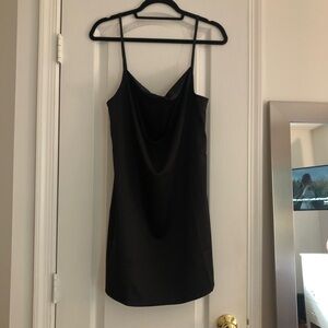 Black satin short slip dress